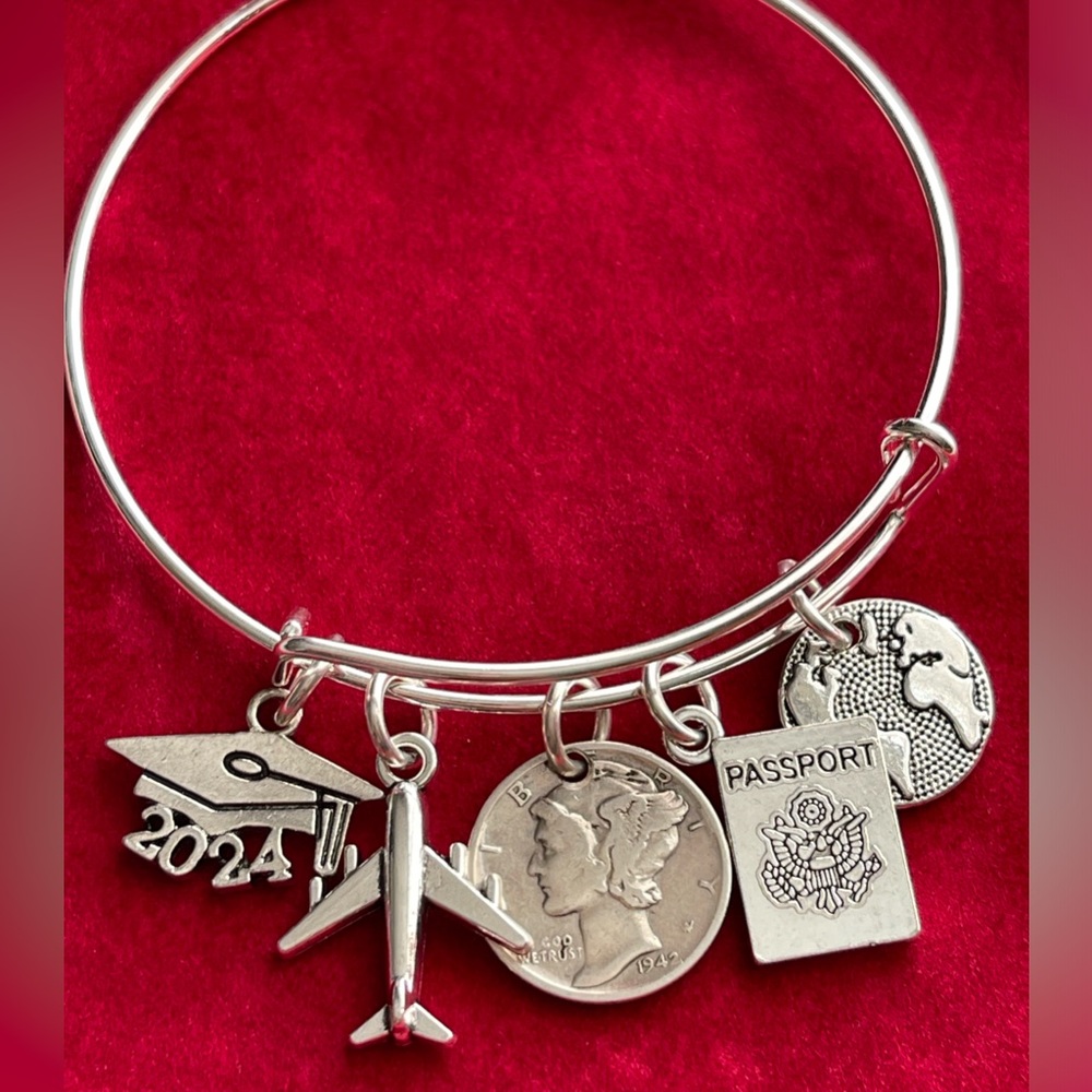 Unique gifts Graduation gift bangle bracelet with silver dime